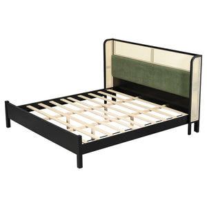 English Elm King Platform Bed Matte Black Frame Green Velvet Headboard Modern Low Profile N770PK375072B
