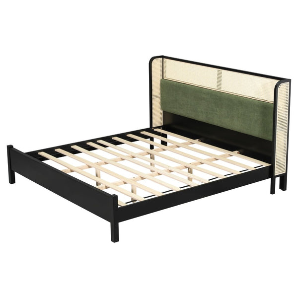 English Elm King Platform Bed Matte Black Frame Green Velvet Headboard Modern Low Profile N770PK375072B