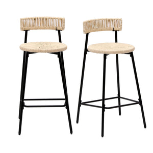 English Elm Counter Stools Set Of 2 - Chic Handwoven Paper Rope Bar Stools For Modern Boho Kitchen & Dining Spaces W1757P271584