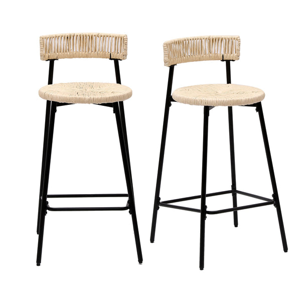 English Elm Counter Stools Set Of 2 - Chic Handwoven Paper Rope Bar Stools For Modern Boho Kitchen & Dining Spaces W1757P271584