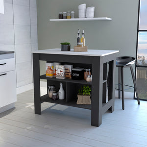 English Elm Brooklyn Kitchen Island with Spacious Top, Three Concealed Shelves, Legroom for Stool, Multicolor B128P148877