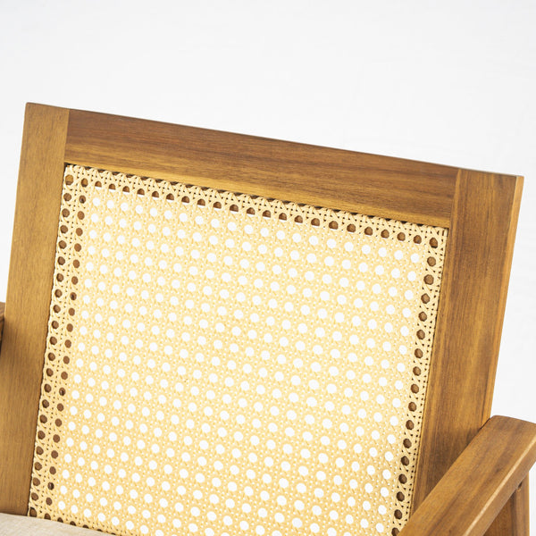 English Elm Christopher Knight Home® - Preston Teak Outdoor Dining Chairs Set of 2 with Beige Cushions, Acacia Wood Frame, Wicker Backrest N775P243309T