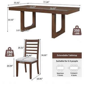 English Elm 5-piece Farmhouse Dining Set Oak Veneer Butterfly Leaf Table Four Upholstered Chairs Beige,Walnut N752S109000D
