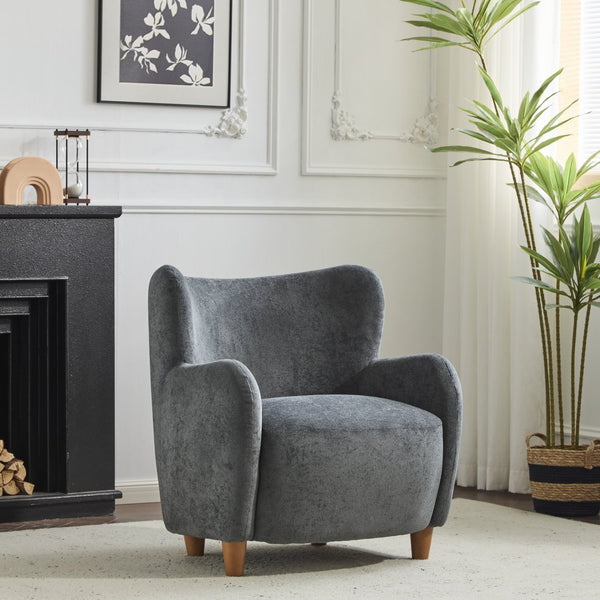English Elm Christopher Knight Home® - Lucia Velvet Wingback Armchair with Pocket Spring Cushion, Mid-Century Birch Legs, Luxe Comfort Dawn Grey 31.5 L x 30.75 W x 30.5 H N776P205426K