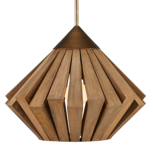 Plunge Pendant Light - Mid-Century Modern Wooden Shade with Brass Finish, Adjustable Height Design