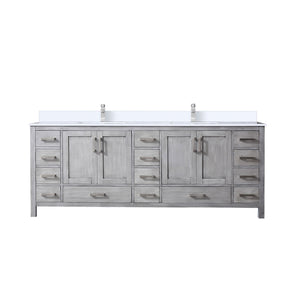 English Elm Distressed Grey Double Bath Vanity 84" W x 22" D with White Quartz Top, Soft-Close Drawers, Faucet Set B2731P259159