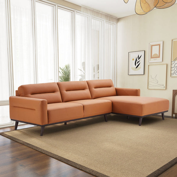 English Elm Ashcroft Furniture - Ella L-Shaped Right Sectional Couch In Cognac Pu Leather – Stylish, Durable, And Comfortable Seating B183S00110