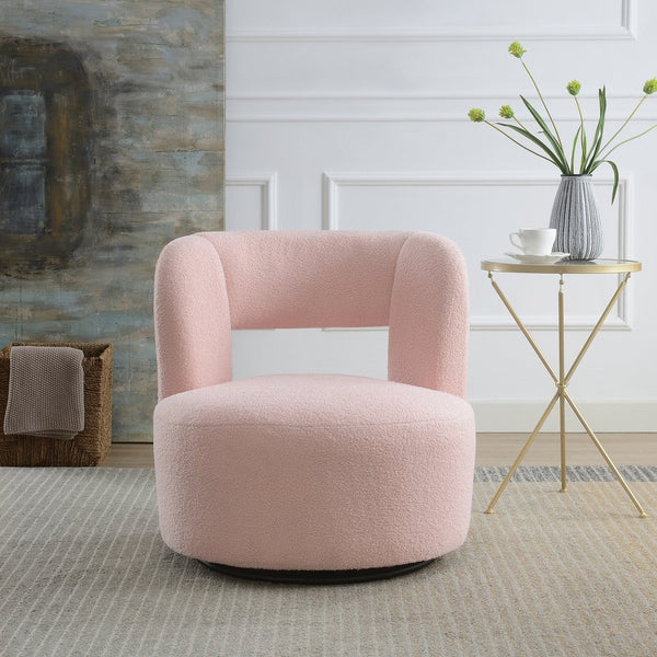 English Elm Swivel Teddy Fabric Barrel Chair with 360° Base, Plush Upholstery, Durable Plywood Frame, Cozy Seating Light Pink W2671P230457
