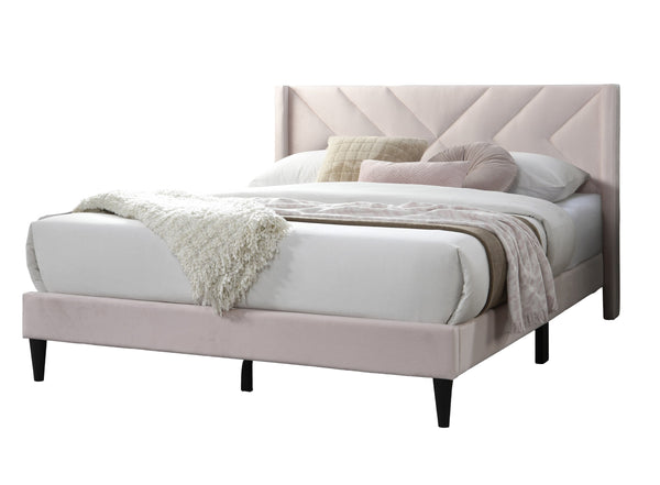 English Elm Elegant Velvet Upholstered Queen Bed with Geometric Stitched Headboard, Platform Design, 12" Height Light Pink 66 L x 23 W x 9 H B011P238935