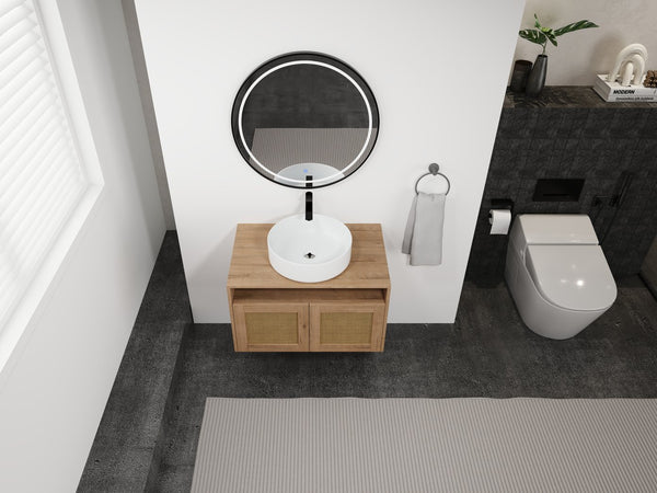 English Elm 30" Bathroom Vanity With Integrated Sink, Soft-Close Doors, & Modern Floating Design For Minimalist Space W999S00397