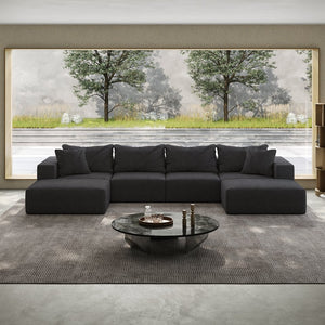 English Elm Oversized sponge cloud sofa modular 162" L-shaped sectional with chenille upholstery and 6 pillows, no-assembly comfort Grey W834S00391