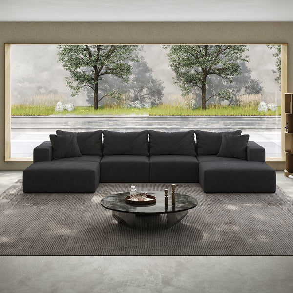 English Elm Oversized sponge cloud sofa modular 162" L-shaped sectional with chenille upholstery and 6 pillows, no-assembly comfort Grey W834S00391