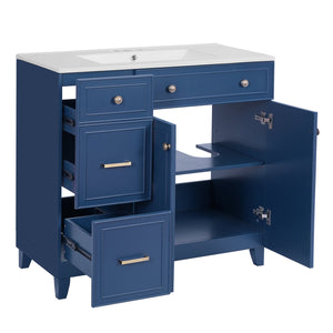 English Elm 36" Modern Bathroom Vanity with Ceramic Sink, Soft-Close Doors, Double-Layer Drawer & Storage Elegance Blue N729P289163C