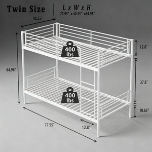 English Elm Bunk Bed Twin Over Iron Frame with Full Guardrail Ladder Kids Room Sleeper W5635P479855