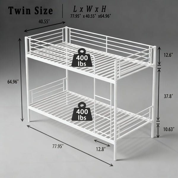 English Elm Bunk Bed Twin Over Iron Frame with Full Guardrail Ladder Kids Room Sleeper W5635P479855