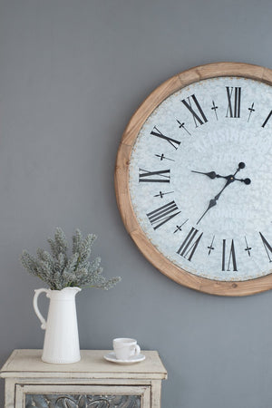English Elm D32.3" Oversized Rustic Wall Clock with Fir Frame, Galvanized Numerals, Black Steel Hands, Vintage Charm W2078P293128