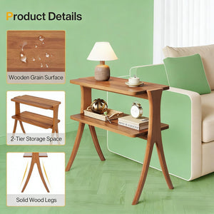 English Elm 2-tier Walnut Wood Grain End Table with Herringbone Legs for Entryway or Living Room T3971P448039
