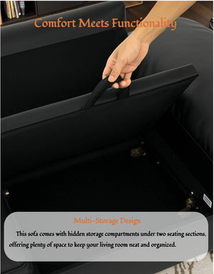 English Elm Fx-P20M-2S-Pubk Modern Black Faux Leather 2-Seater Sofa With Hidden Storage - Ideal For Small Spaces W576S00226