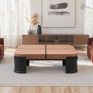 English Elm French Classic Square Coffee Table with Walnut Elm Veneer Top for Living Room T5686P508399