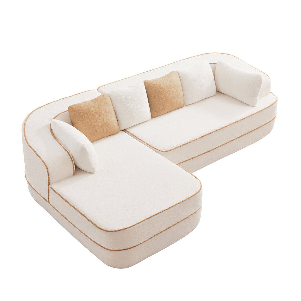 English Elm 106" L-Shaped Teddy Velvet Sofa - No Assembly, Fluffy Comfort, Ergonomic Support For Cozy Living Room W714S01414