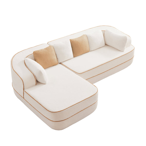 English Elm 106" L-Shaped Teddy Velvet Sofa - No Assembly, Fluffy Comfort, Ergonomic Support For Cozy Living Room W714S01414