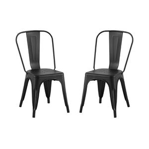 English Elm 2pc Industrial Metal Dining Chairs Stackable High Gloss Set for Kitchen or Modern Matte Black B011P238552