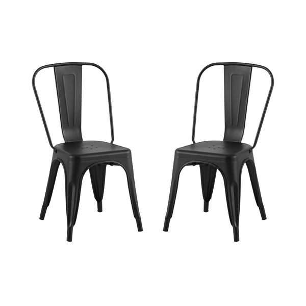 English Elm 2pc Industrial Metal Dining Chairs Stackable High Gloss Set for Kitchen or Modern Matte Black B011P238552