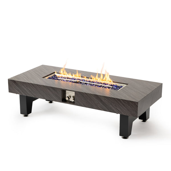 English Elm 54_inch Iron Fire Pit Table Stone Finish with Stainless Burner, Propane Powered, Spacious Patio Centerpiece Black W3131P277181