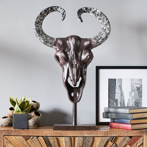 English Elm Christopher Knight Home® - Taurus Aluminum Bull Skull on Stand — Handcrafted Bronze Whitewash Accent Decor, Rustic Southwest Centerpiece 68772.00