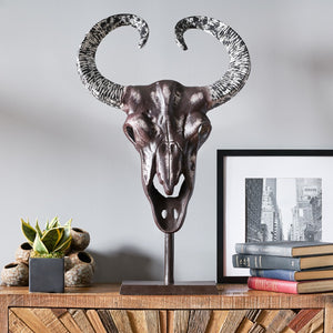 Christopher Knight Home® - Noble House - Autrey Handcrafted Aluminum Bull Skull Decor with Stand, Bronze