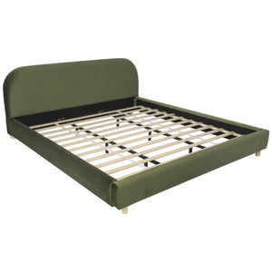 English Elm Christopher Knight Home® - King Velvet Platform Bed with Wingback Tufted Headboard and Built-In Nightstands for Luxury Olive Green N757P210314V