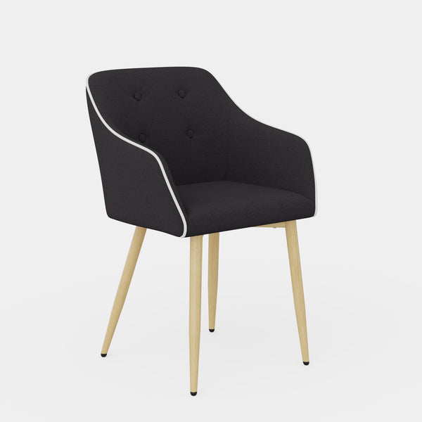 English Elm Dining Chairs Set of 2 Mid-Century Modern Upholstered Linen Side Chairs with Thick Foam Cushions, Wooden Legs and Armrests for Dining Room Comfort Black T3950P405211