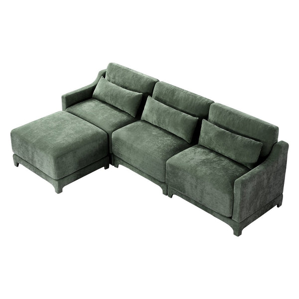 English Elm Three-Seater Chenille Sofa Set With Modular Ottomans, Elegant Design, High-Resilience Comfort, Green W714S01217-GIGA