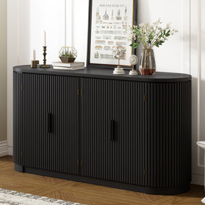 English Elm U_STYLE Vertical Striped Door Storage Cabinet with Metal Handles, Adjustable Shelves, 220lb Top Capacity Black WY000407AAB