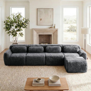 English Elm L-shaped Modular Plush Sectional Sofa with Cloud Foam Cushions for Cozy Living Spaces Dark Grey W714S01554