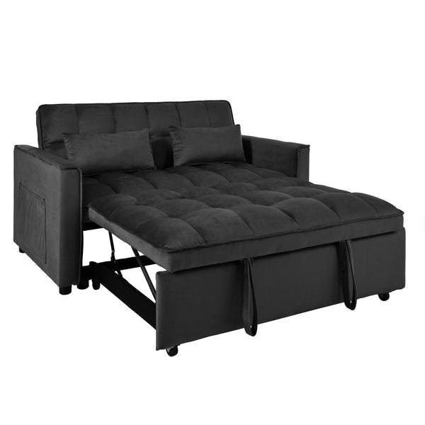 English Elm Convertible Sofa Bed with Sturdy Legs & Smooth Wheels, 3-in-1 Reclining Pull-Out Sleeper for Home Comfort Black W2941P243734