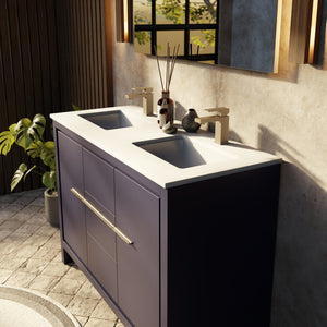 English Elm Navy Double Bath Vanity 48" W With Cultured Marble Top & 43" Mirror - Modern Style & Ample Storage B2731S01490