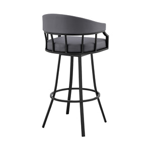 English Elm Velisse 26" Swivel Bar Stool With Slate Gray Faux Leather & Durable Black Metal Frame For Modern Style B2736P268594-GIGA