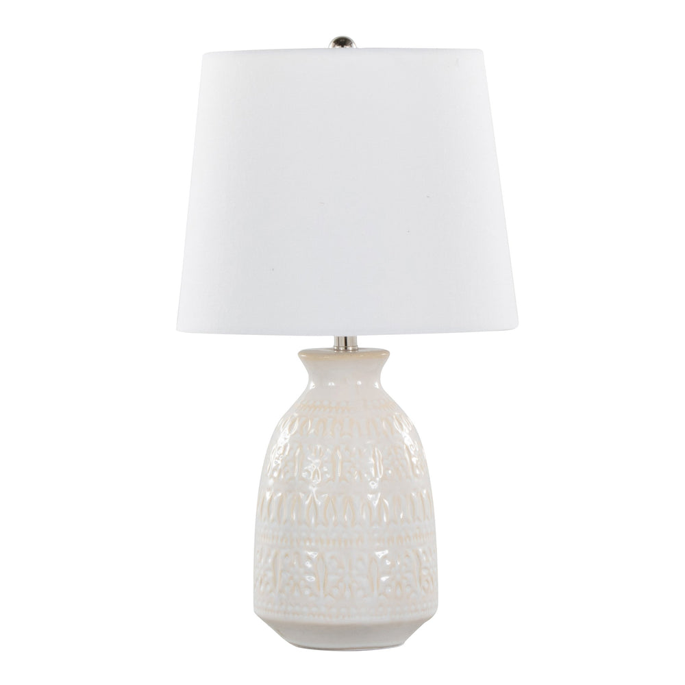 English Elm Claudia Off-White Ceramic Table Lamp Set of 2 with Textured Vase Base, White Linen Shade, Polished Nickel Accents B202P224014