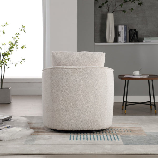 English Elm 30.3"w Boucle Barrel Swivel Chair 360 Rotation Lounge Seating for Living Room Ivory W3188P400931