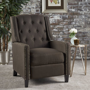 English Elm Classic Club Chair in Dark Grey Fabric with Birch Legs and Push Back Recline 61371.00COF