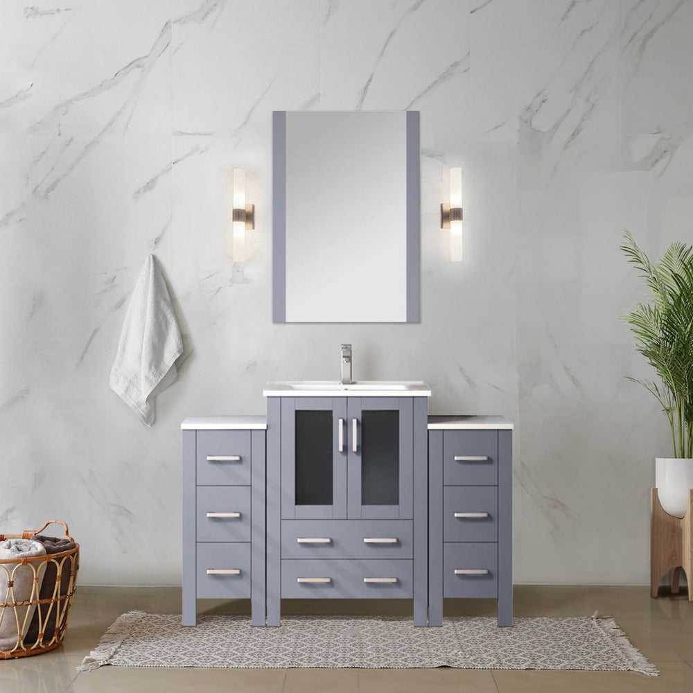 English Elm Dark Grey 48" Single Bath Vanity With Side Cabinet, White Ceramic Top & Complete Faucet Set - Modern Style! B2731S01199