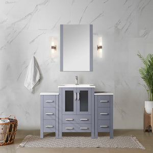 English Elm Dark Grey 48" Single Bath Vanity With Side Cabinet, White Ceramic Top & Complete Faucet Set - Modern Style! B2731S01199