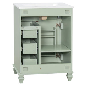 English Elm 24 Inch Freestanding Bathroom Vanity Solid Rubberwood Ceramic Sink Matte Finish Storage Green N725P375626G
