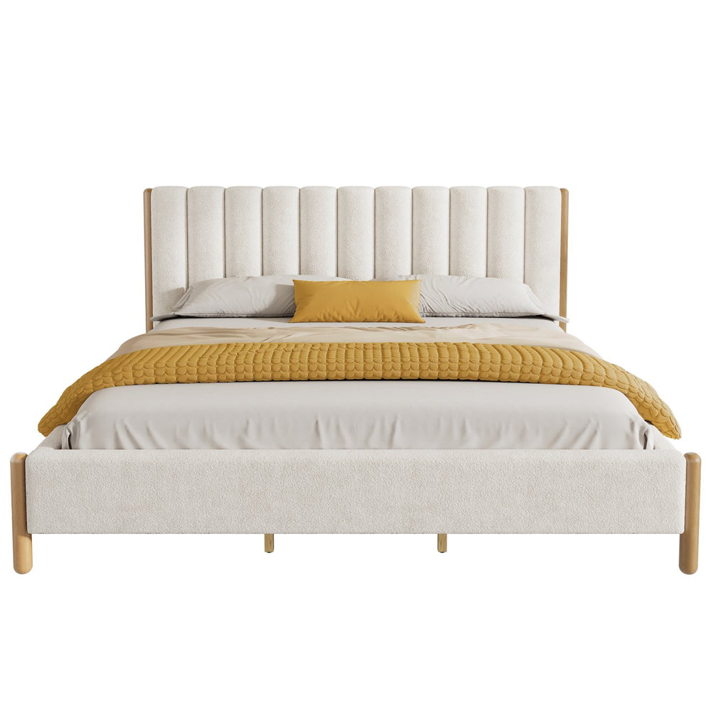 English Elm Christopher Knight Home® - California King Boucle Bed Frame with Thick Padded Headboard, Solid Wood Legs, No Box Spring Needed N757P322702K