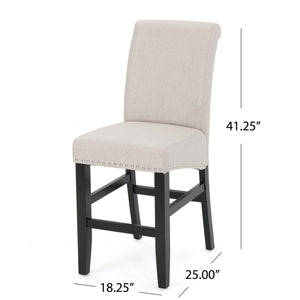 English Elm Christopher Knight Home® - 25" Contemporary Upholstered Counter Stools with Nailhead Trim, Wheat Fabric, Black Legs, Foam Comfort (Set of 2) N780P278314B