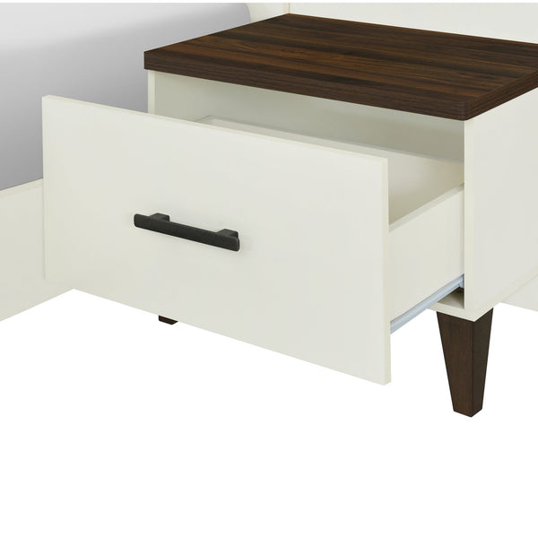 English Elm Christopher Knight Home® - King Upholstered Bed Frame with 108" Headboard and 2 Floating Nightstands, White & Brown Modern Storage N758K020304W