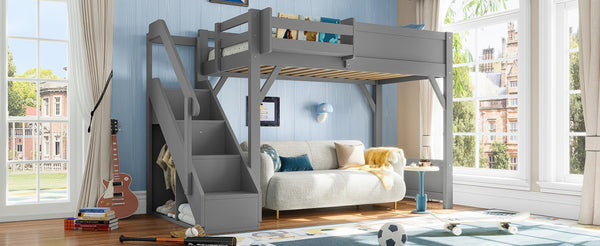 English Elm Twin Low Loft Bed Solid Pine Frame Kids Study Desk Blackboard Storage White Gray W1580S00467