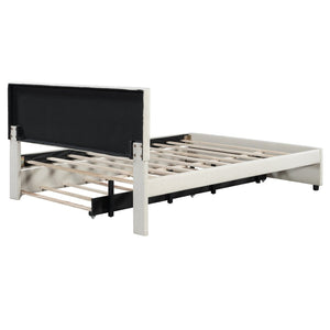 English Elm Queen Linen Upholstered Platform Bed with Brick Textured Headboard and Pull Out Trundle SF000004AAA-1