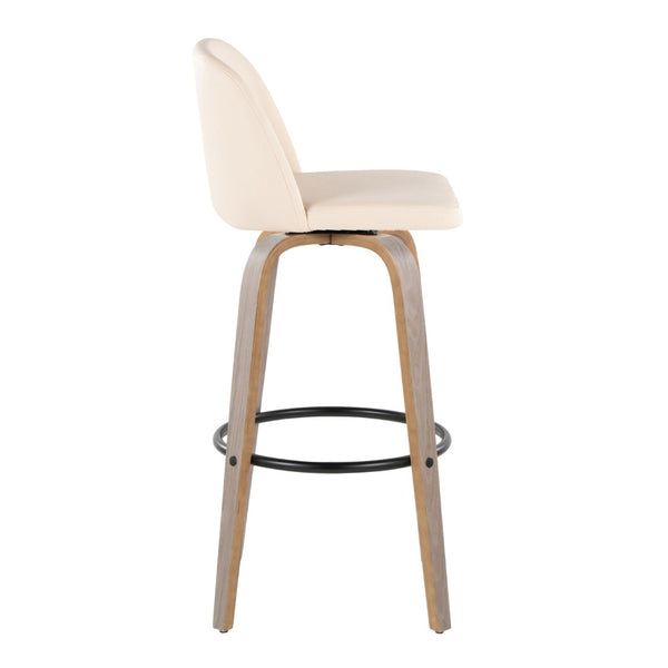 English Elm Toriano 30" Modern Barstool Set Of 2 - Light Grey Wood & Cream Faux Leather With Swivel Comfort B202S00693-GIGA